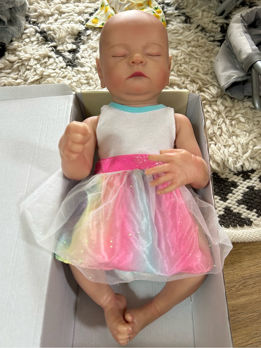 Reborn Newborn Baby in Rainbow Tulle Dress